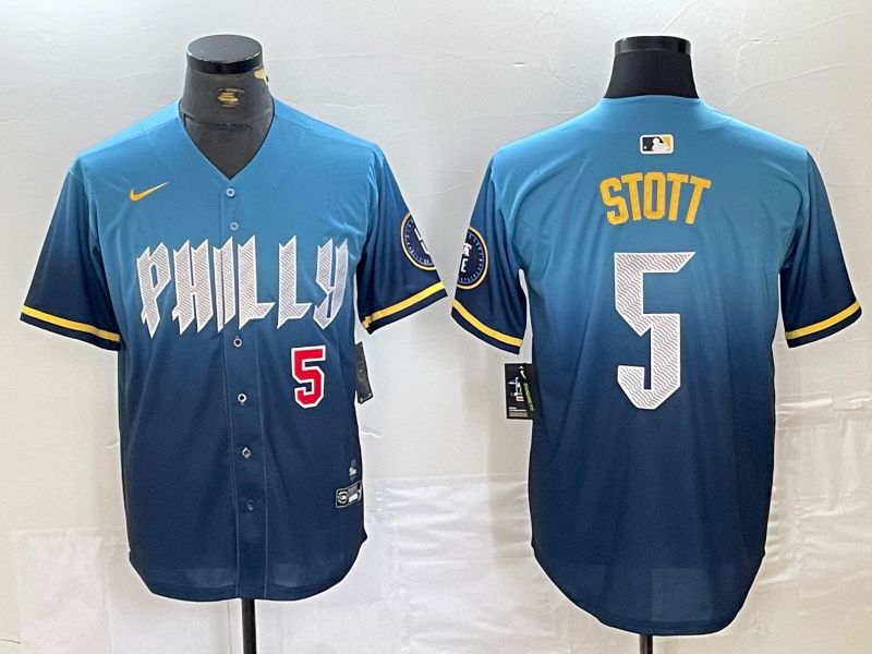 Men Philadelphia Phillies 5 Stott Blue City Edition Nike 2024 MLB Jersey style 3